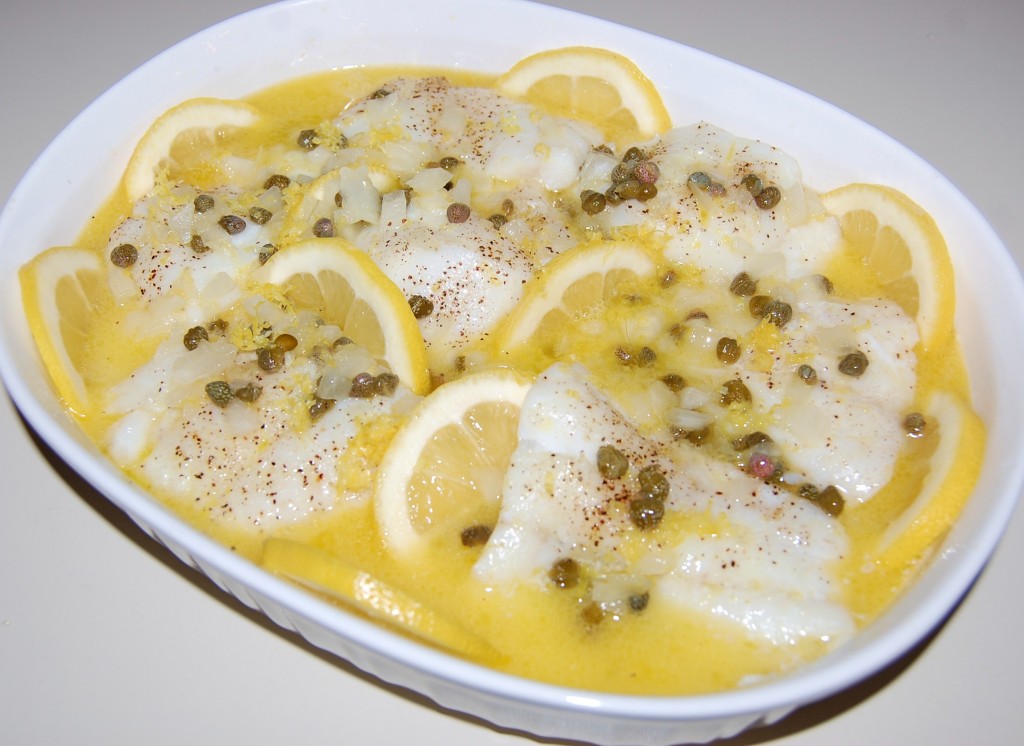 Baked Halibut with Lemon Caper Butter