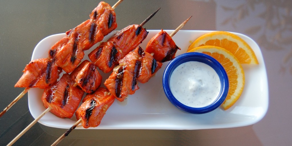 Orange Glazed Salmon Kebabs 