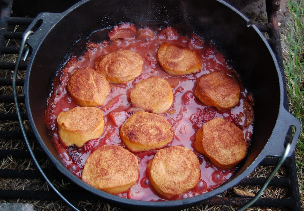 Dutch Oven Strawberry Rhubarb Cobbler