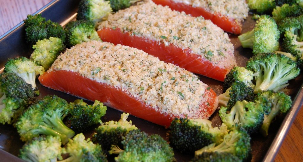 Sheet Pan Parmesan Crusted Salmon with Roasted Broccoli