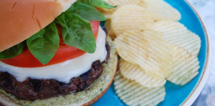 Caprese Burgers with Homemade Basil Pesto