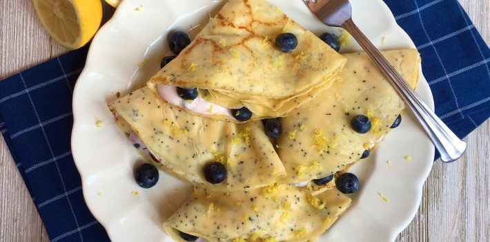 Lemon Poppy Seed Crêpes with Blueberry Cream Cheese Filling