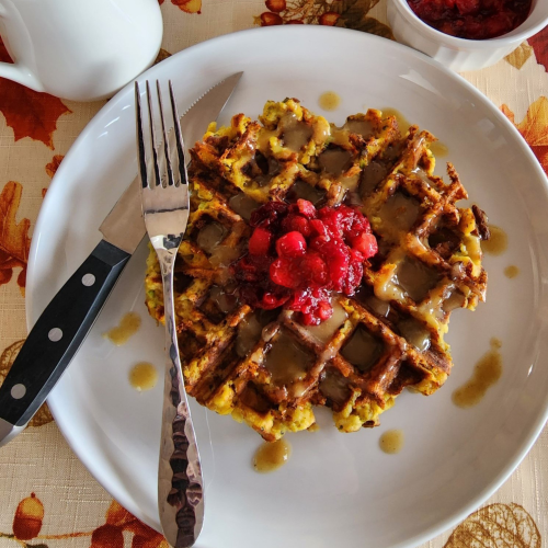 Leftover Stuffing Waffles with Maple Gravy Cooking Mamas