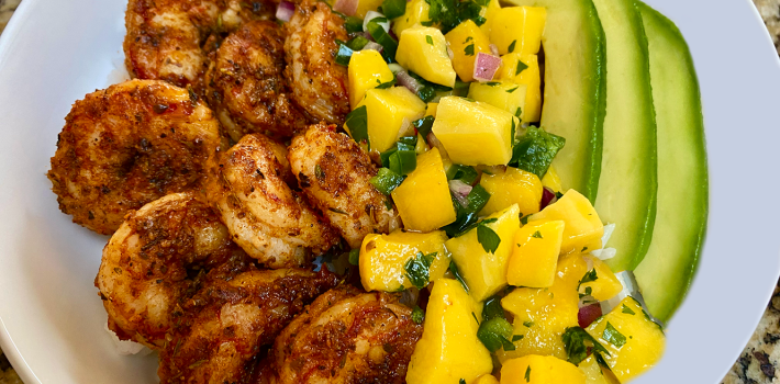 Blackened Shrimp Bowls with Mango Salsa and Avocado